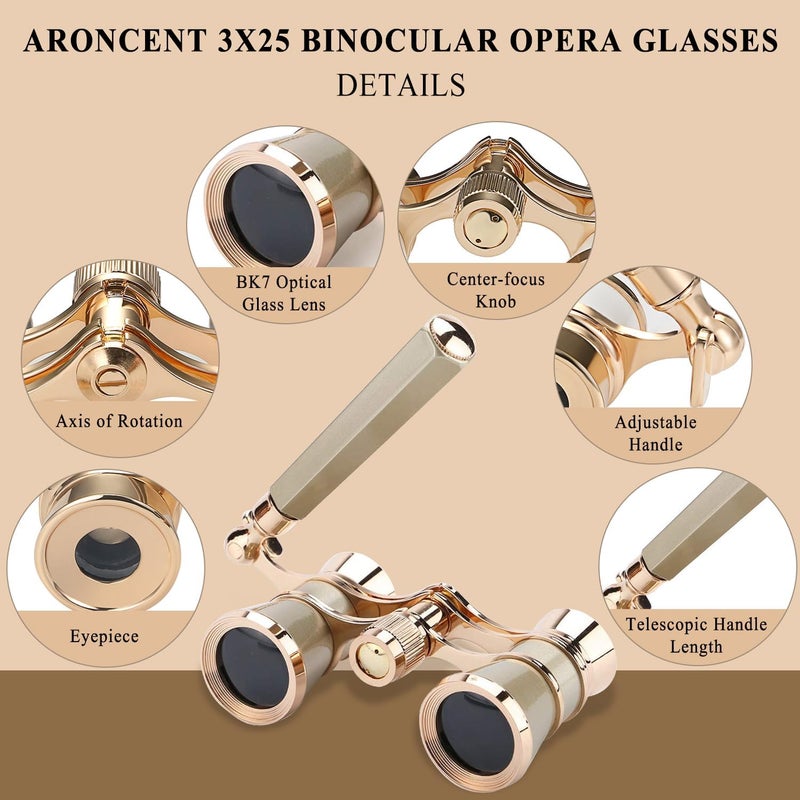 Aroncent Opera Glasses Binoculars 3X25 Theater Glasses Mini Binocular Compact with Handle for Adults Kids Women in Opera Musical Concert - Image 2